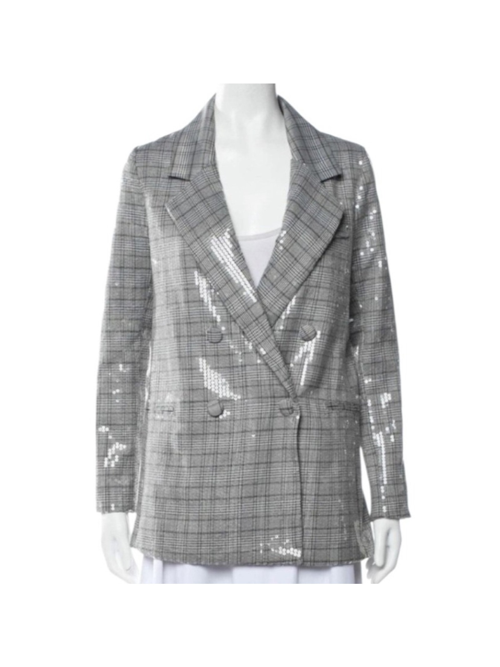 Jason Wu Sequin Silver Plaid Blazer Jacket Party Career Business Size Small